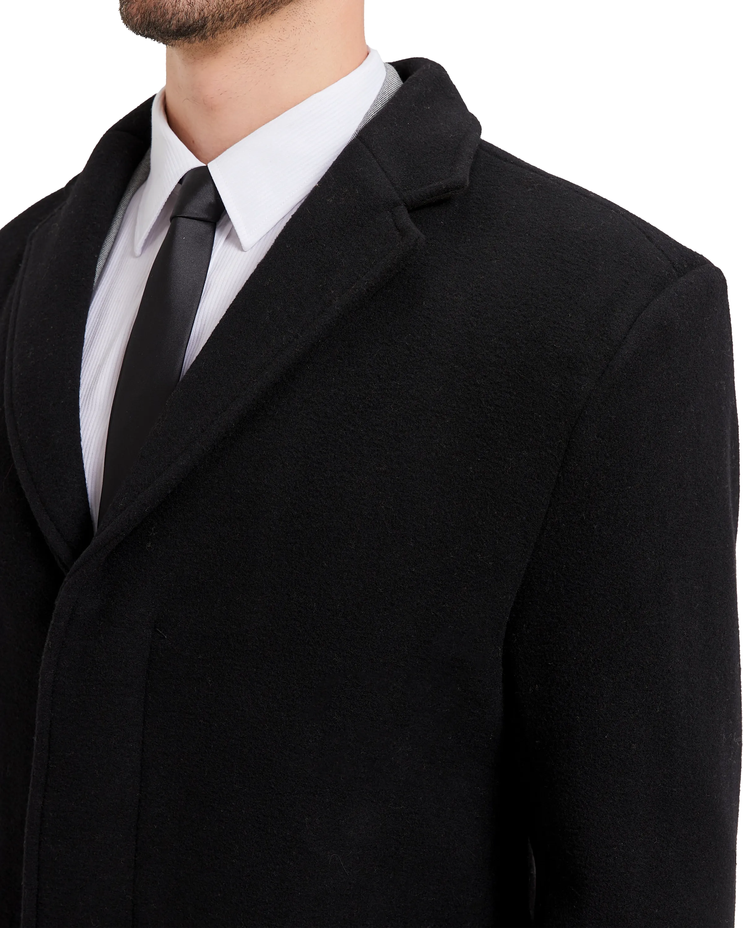 Black Wool Cashmere Bond Overcoat Red Lining