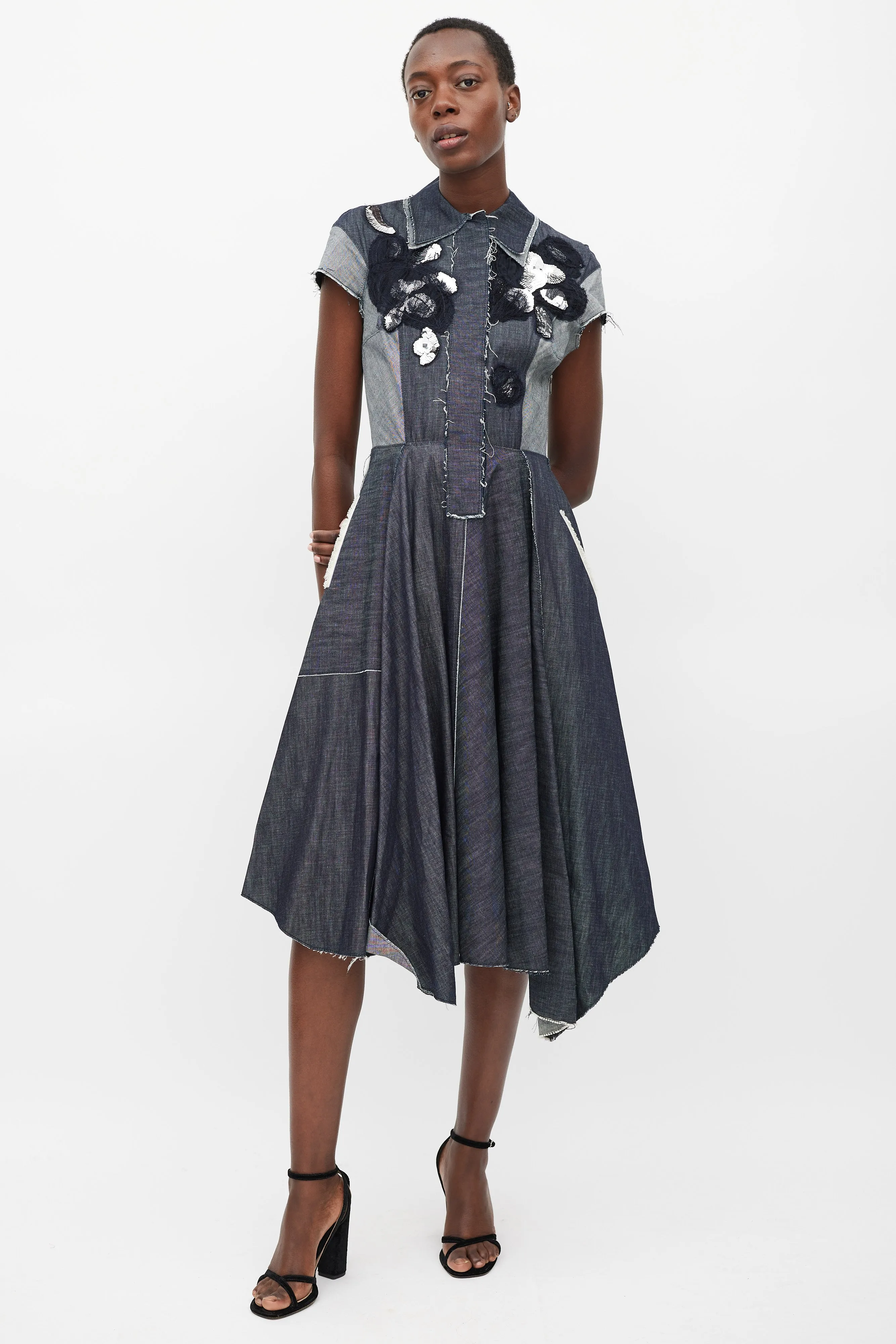 Blue Denim Panelled Embellished Dress