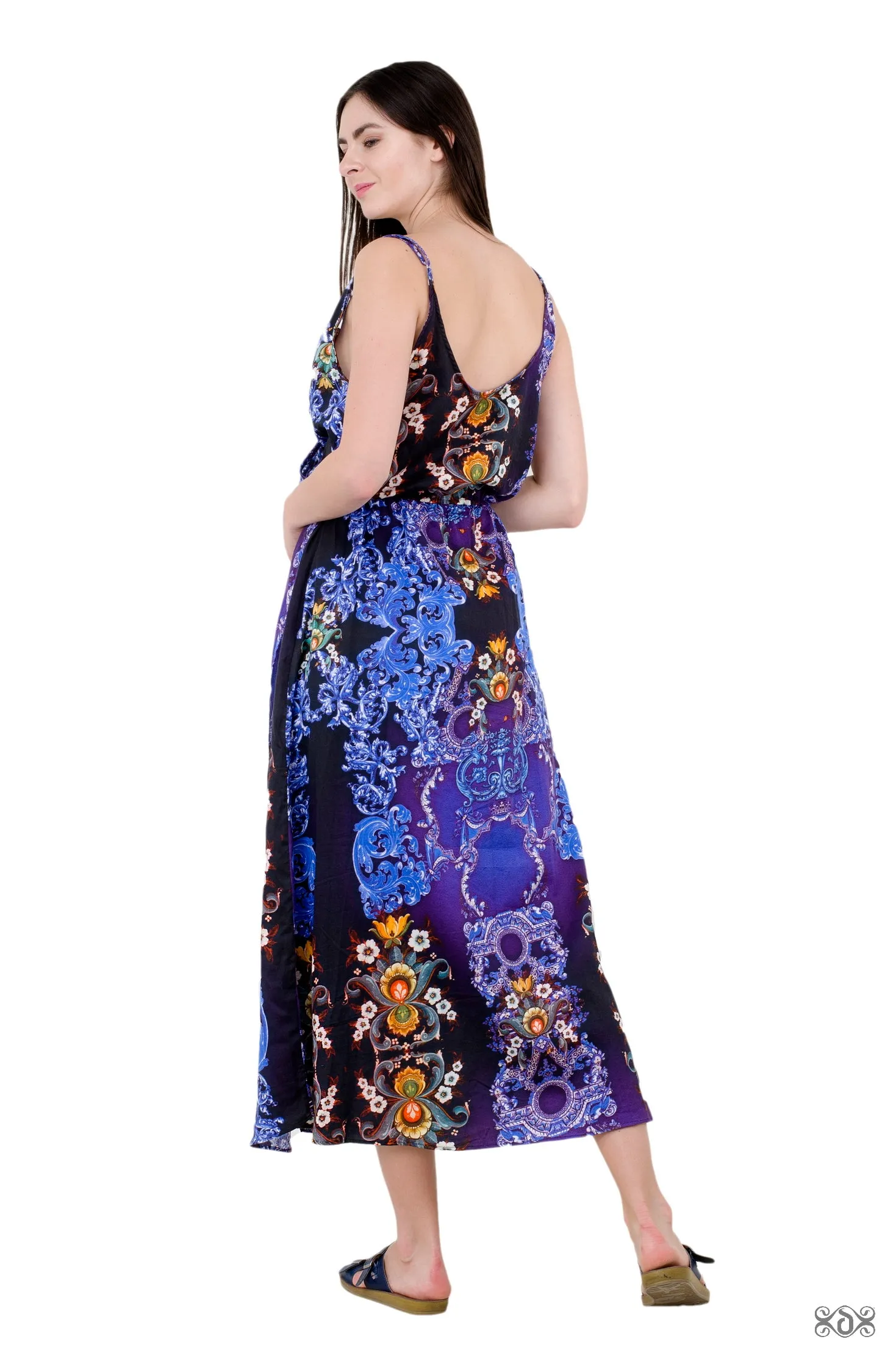 Blue Florals Cotton Dress, Long Wrap Dress, Summer Wear, Pockets Dress.