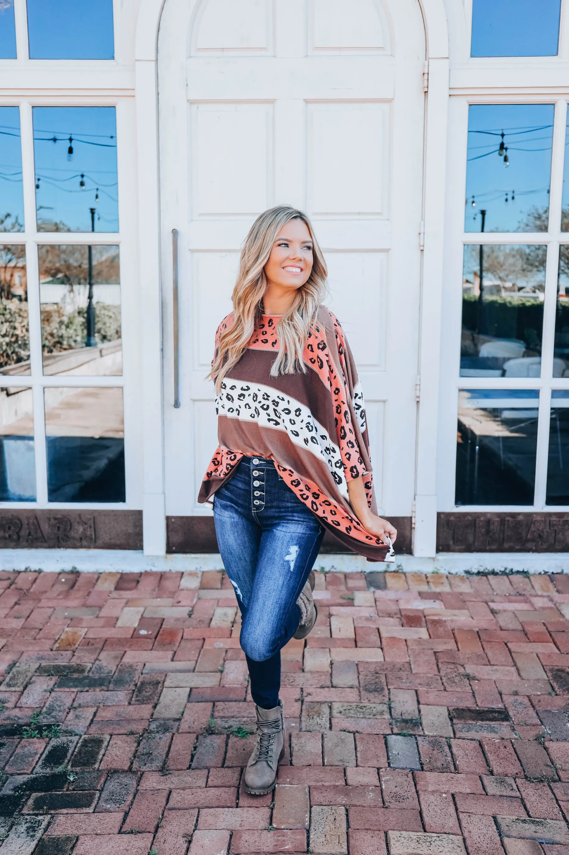 Boho Striped Poncho - Mocha  S-3X