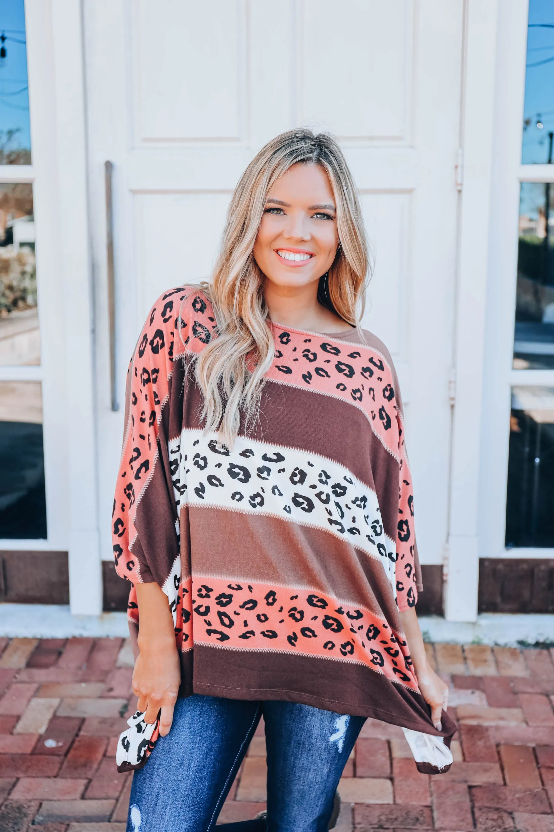 Boho Striped Poncho - Mocha  S-3X