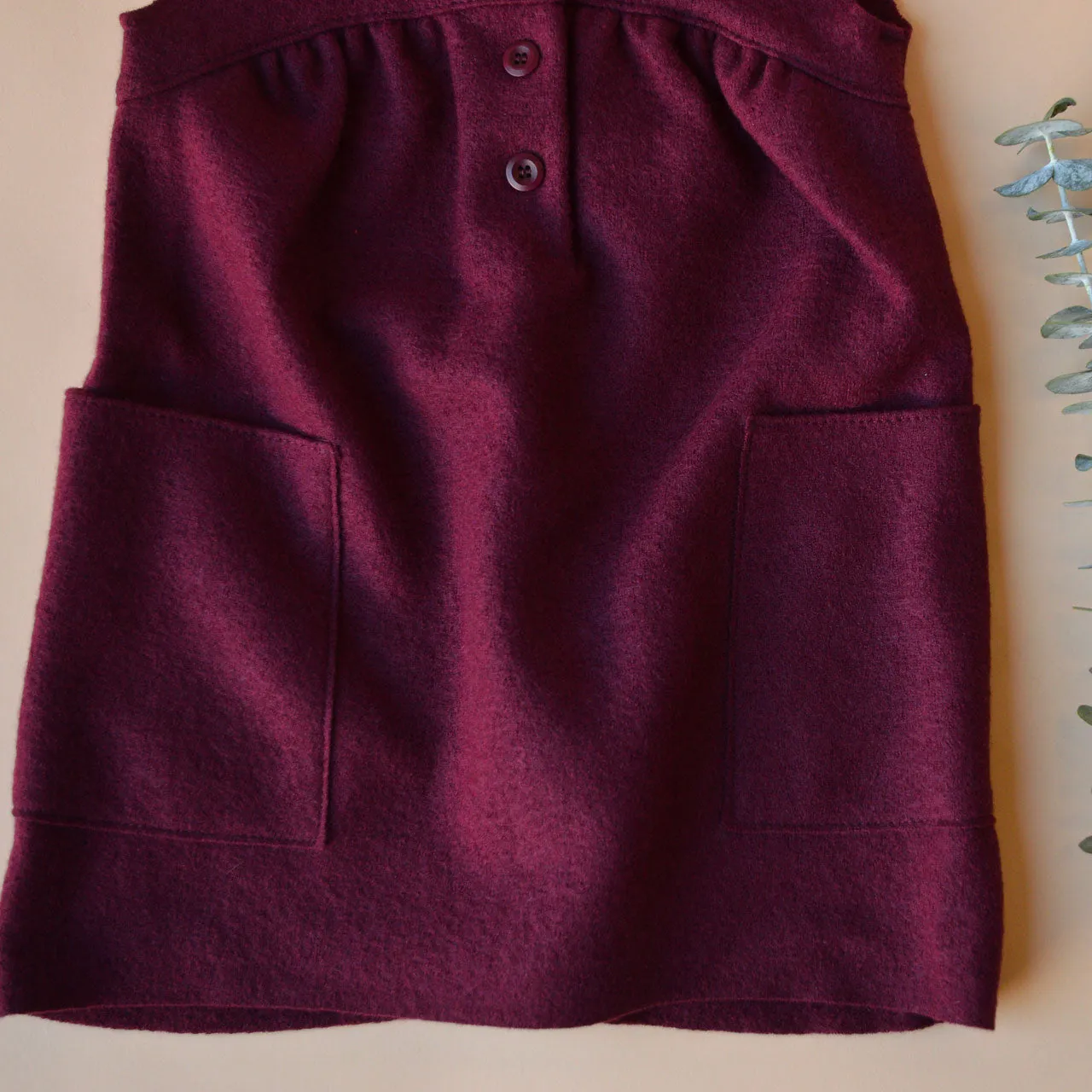 Boiled Wool Pocket Dress - Cassis (1-8y)