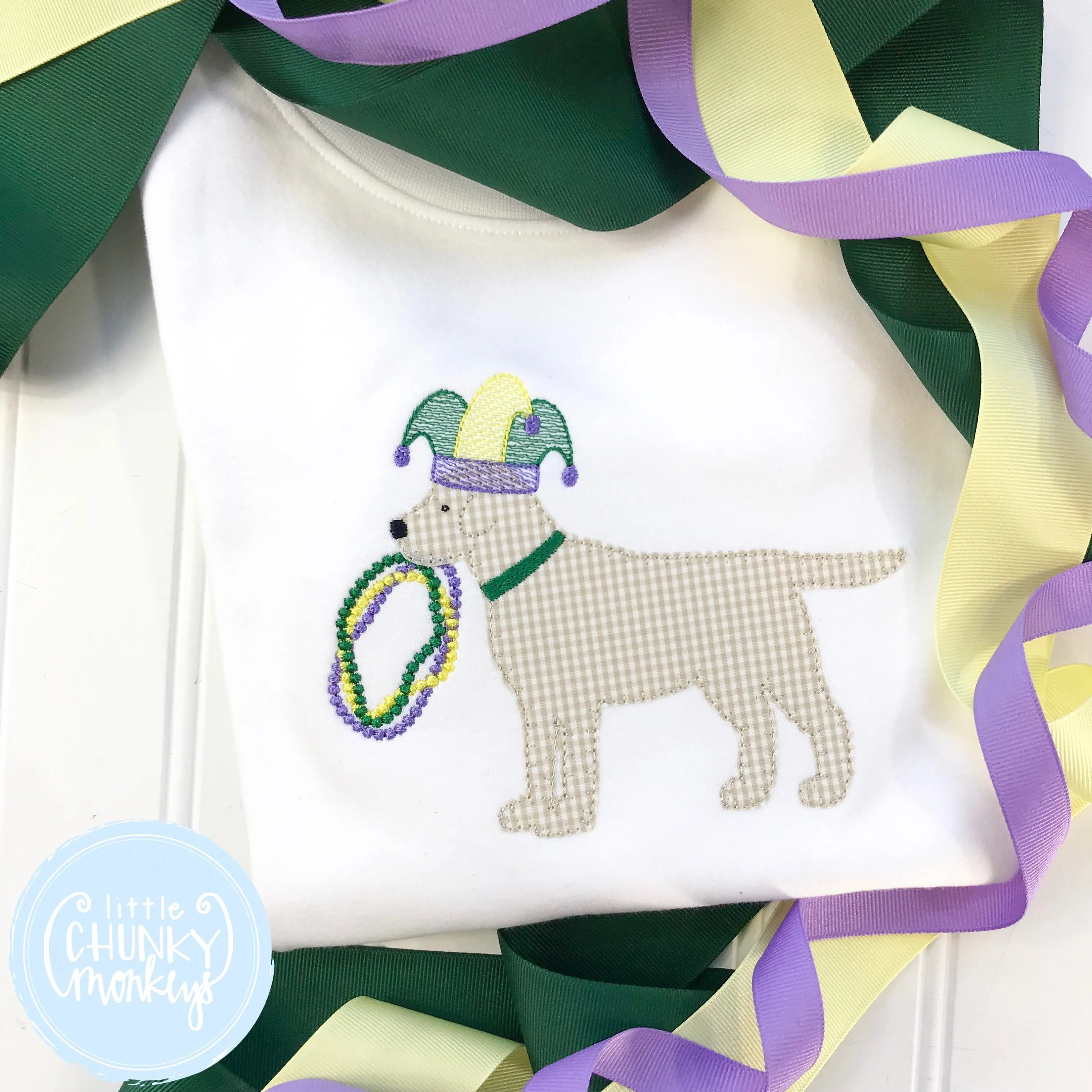 Boy Shirt - Lab Wearing Mardi Gras Hat and Beads