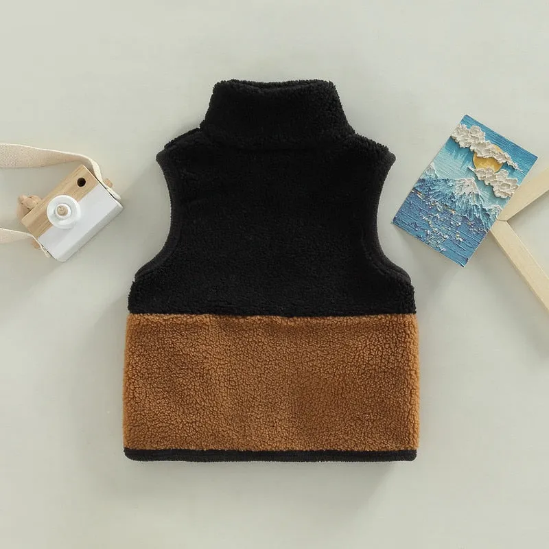 Boys Sherpa Vest - Two Tone Black & Tan