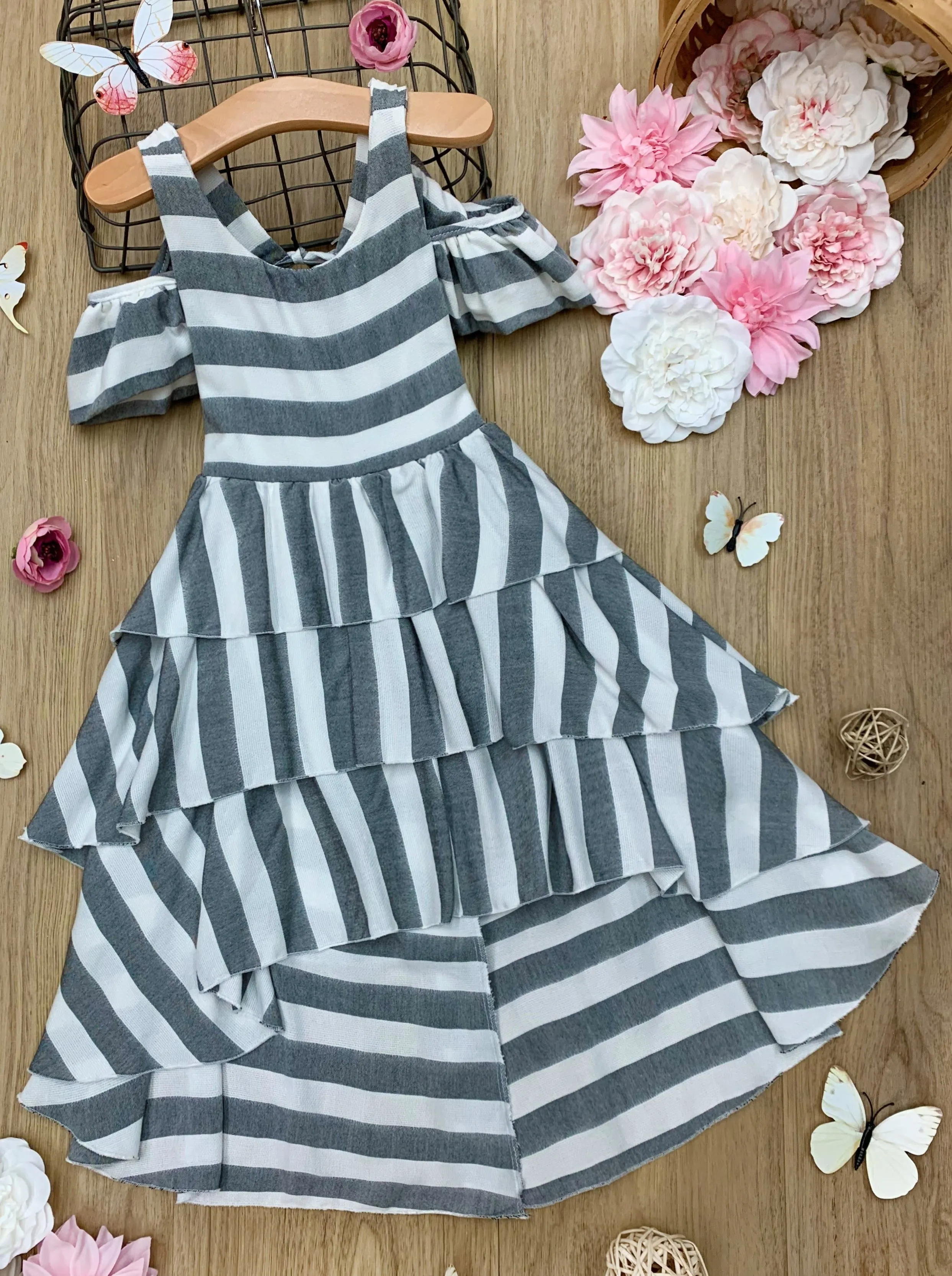 Breezy In Stripes Tiered Hi-Lo Dress