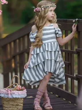 Breezy In Stripes Tiered Hi-Lo Dress