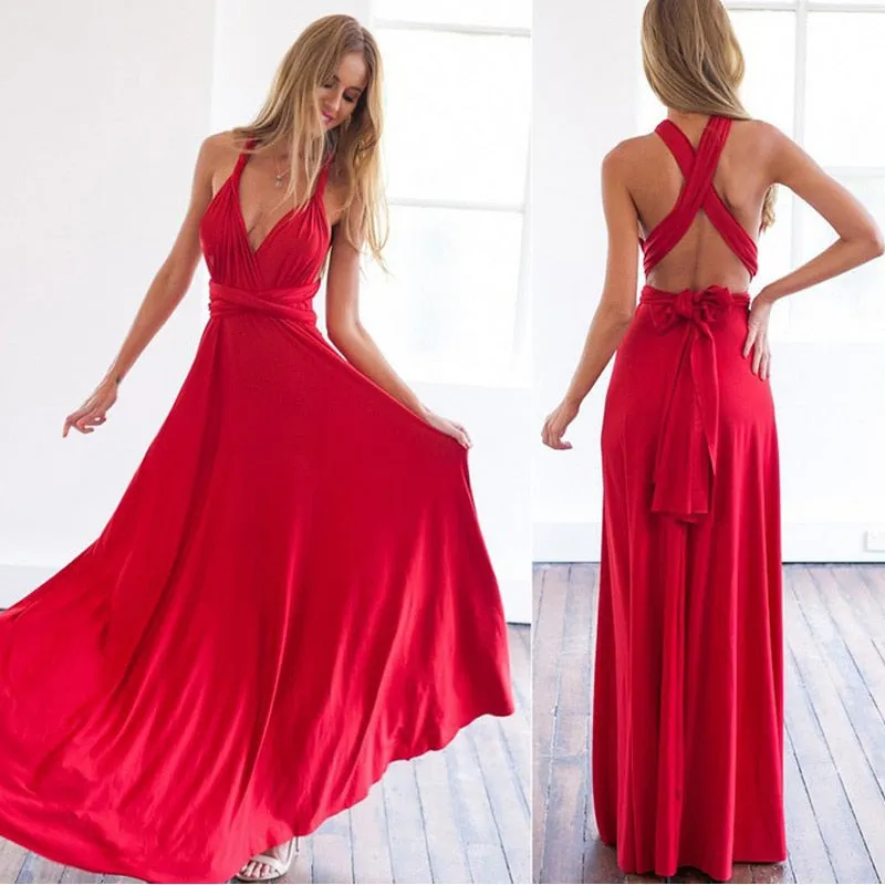 Bridesmaid Formal Multi Way Wrap Convertible Infinity Hollow Out Party Bandage Maxi Dress