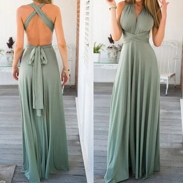 Bridesmaid Formal Multi Way Wrap Convertible Infinity Hollow Out Party Bandage Maxi Dress