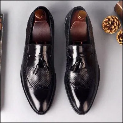 British Genuine Leather Handmade Schose Man Formal Dress Carved Wingtip Shoes