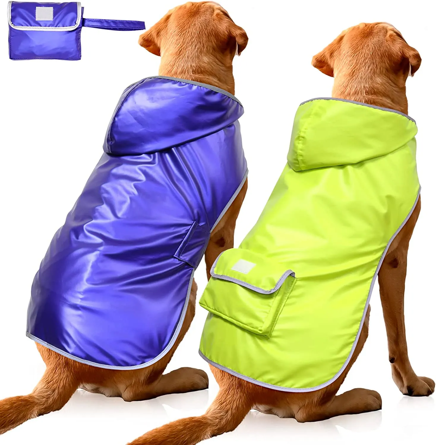 BSEEN Reversible Dog Raincoat, Adjustable Reflective Stripe Hooded, Waterproof Dog Rain Jacket for Large Dogs