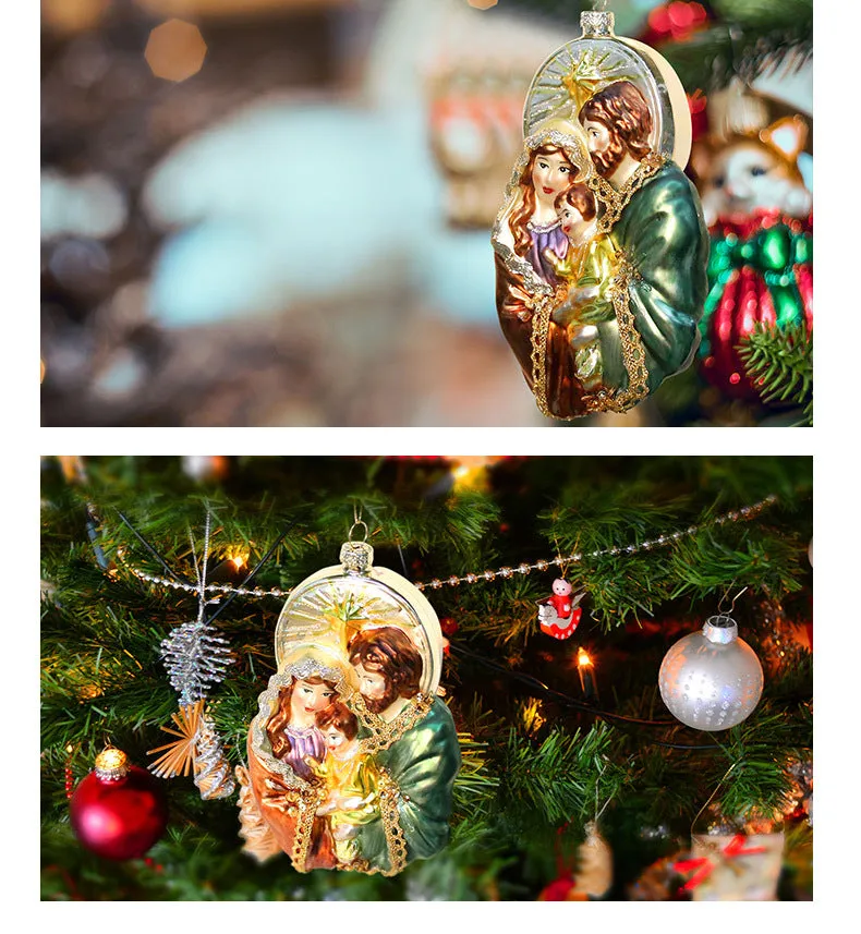 Bulk Christmas Ornament Nativity Glass Hanging Ornament for Xmas Tree Decor Wholesale