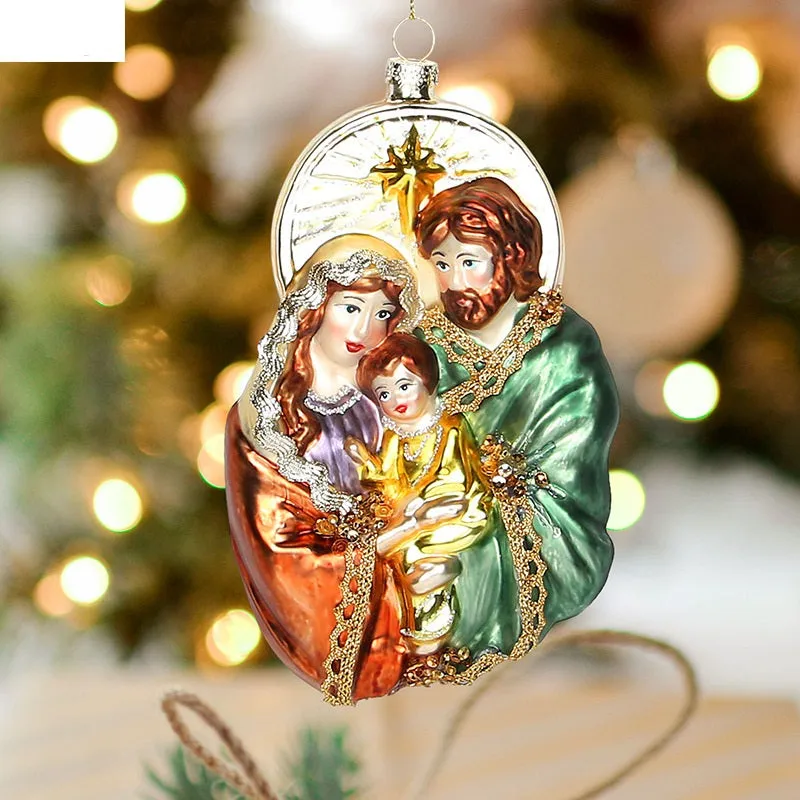 Bulk Christmas Ornament Nativity Glass Hanging Ornament for Xmas Tree Decor Wholesale