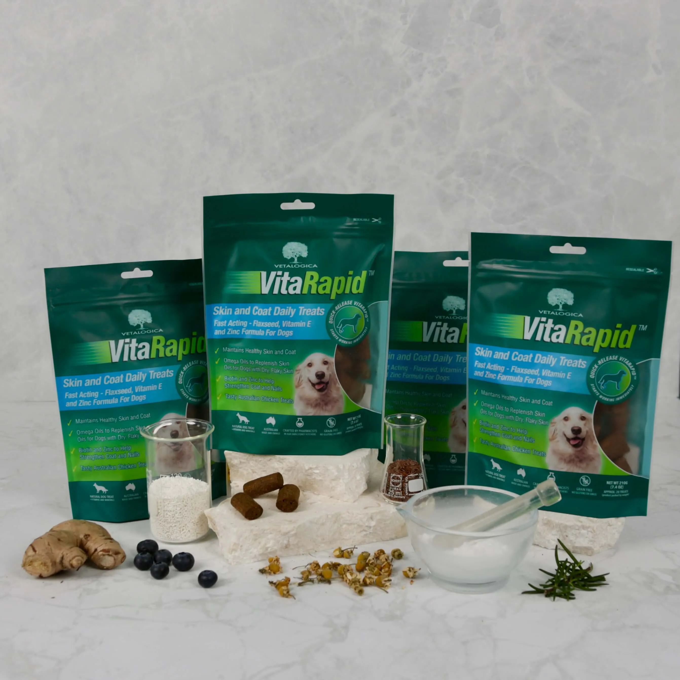 Bundle Pack of 4 x VitaRapid® Skin & Coat Daily Treats For Dogs - 210g