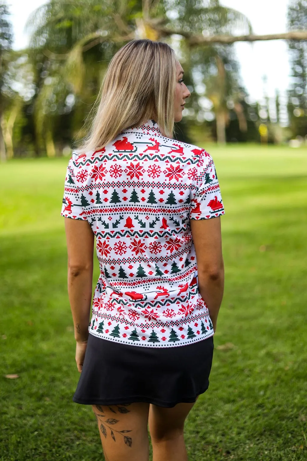 CA Ladies Funky Golf Shirt | Santa Is Coming