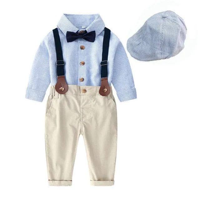 Camden - Toddler Boys Set With Hat Striped Shirt   Tie   Pants   Belt 5 Pcs Baby Kids, Colour - Blue