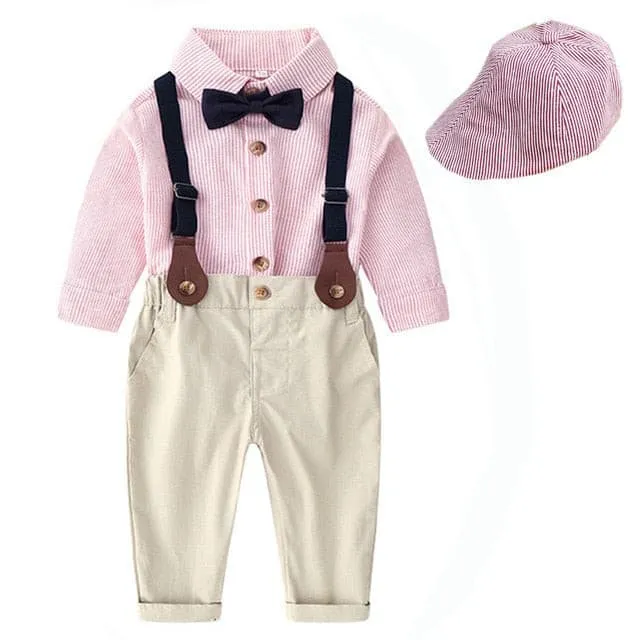 Camden - Toddler Boys Set With Hat Striped Shirt   Tie   Pants   Belt 5 Pcs Baby Kids, Colour -Pink