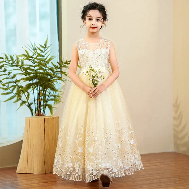 Carisa Carisa Children's Dress Bow Princess Dress Long Lace Performance Wear Girls Dress Performance