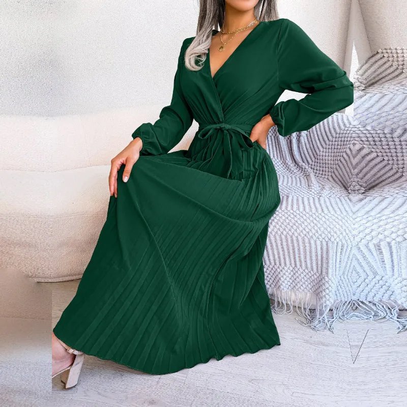 Casual Wrap-around Style Pleated Skirt Dresses