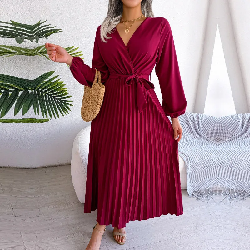 Casual Wrap-around Style Pleated Skirt Dresses