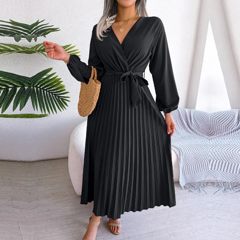 Casual Wrap-around Style Pleated Skirt Dresses