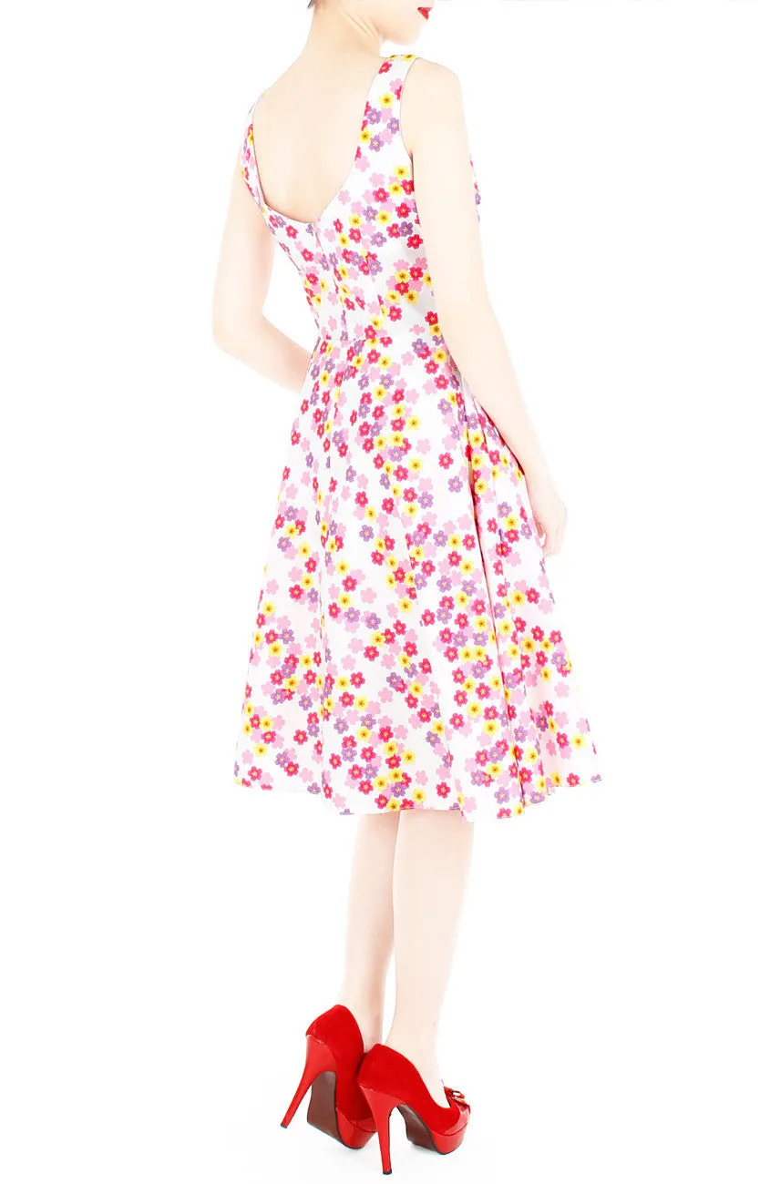 Celebratory Sakura Blooms Flare Midi Dress - White