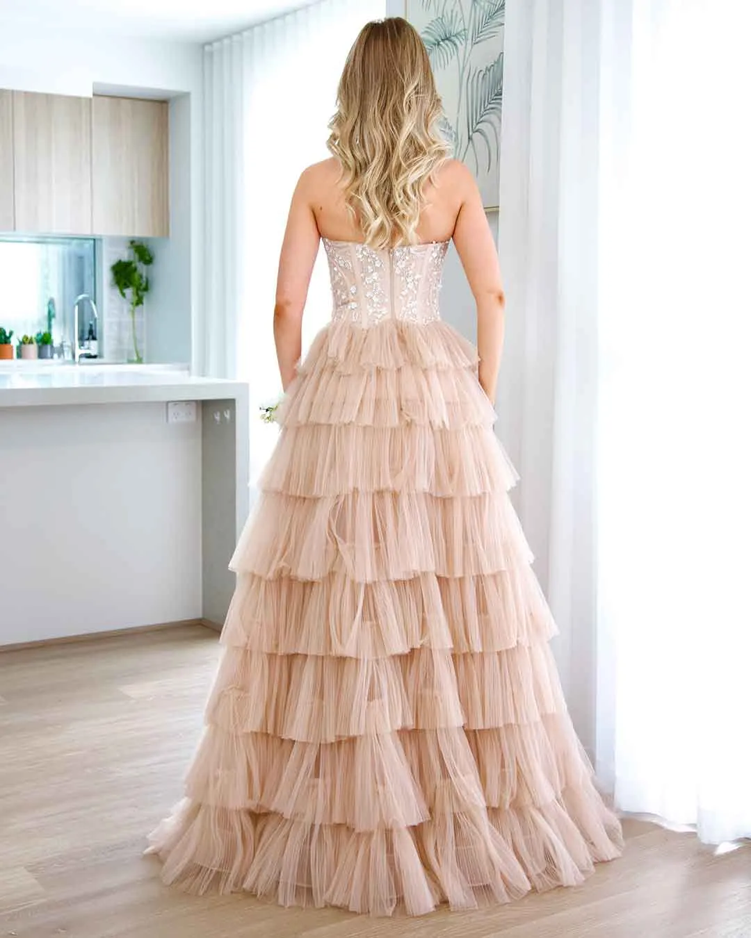 Celeste Layered Strapless Gown - Blush