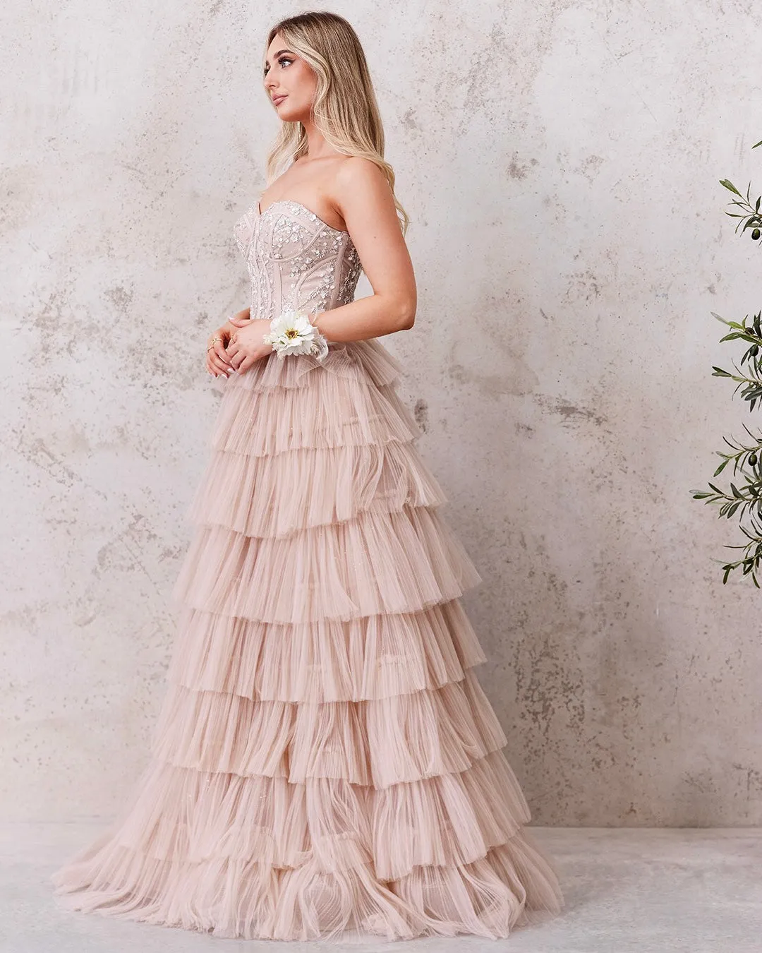 Celeste Layered Strapless Gown - Blush