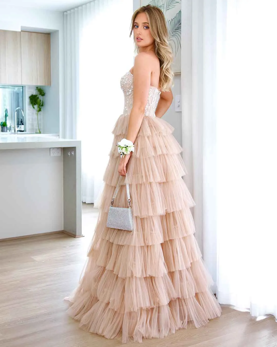 Celeste Layered Strapless Gown - Blush