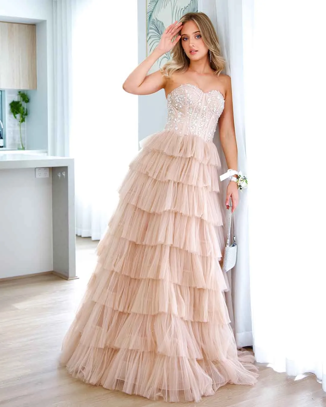 Celeste Layered Strapless Gown - Blush