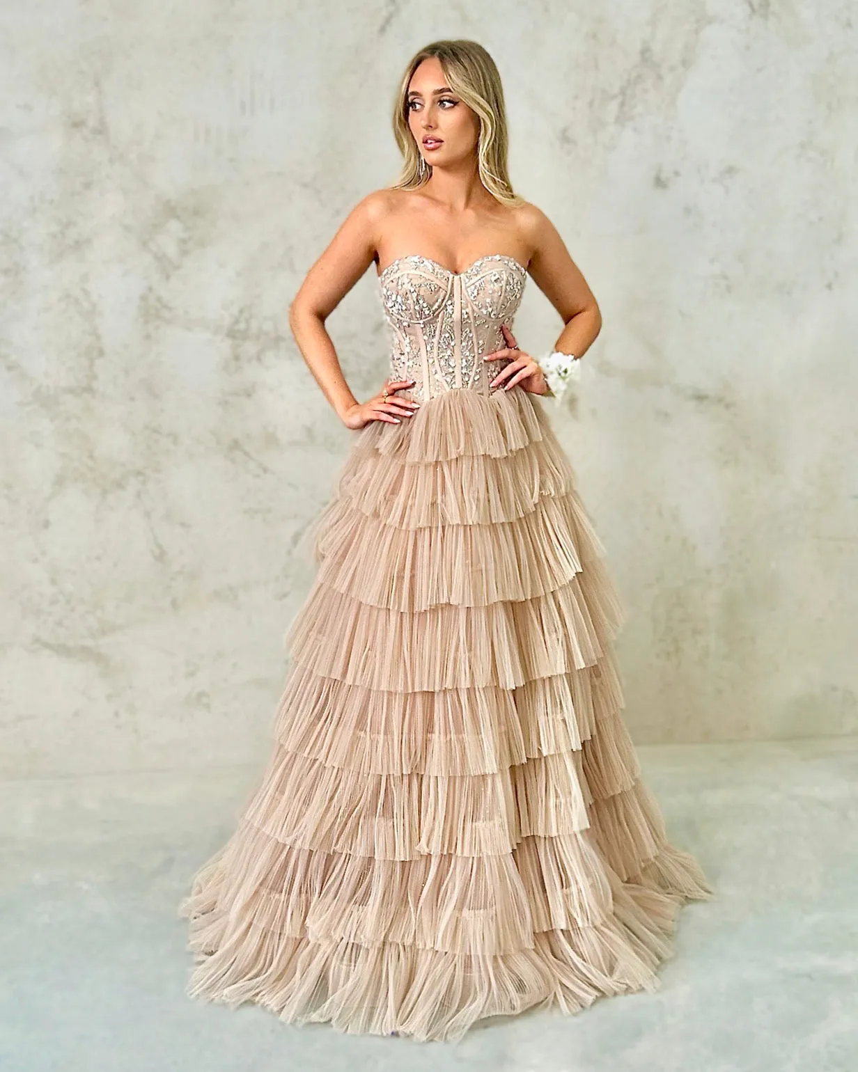 Celeste Layered Strapless Gown - Blush