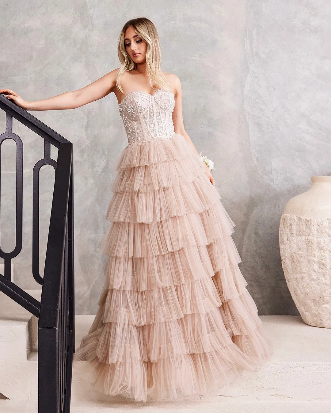 Celeste Layered Strapless Gown - Blush