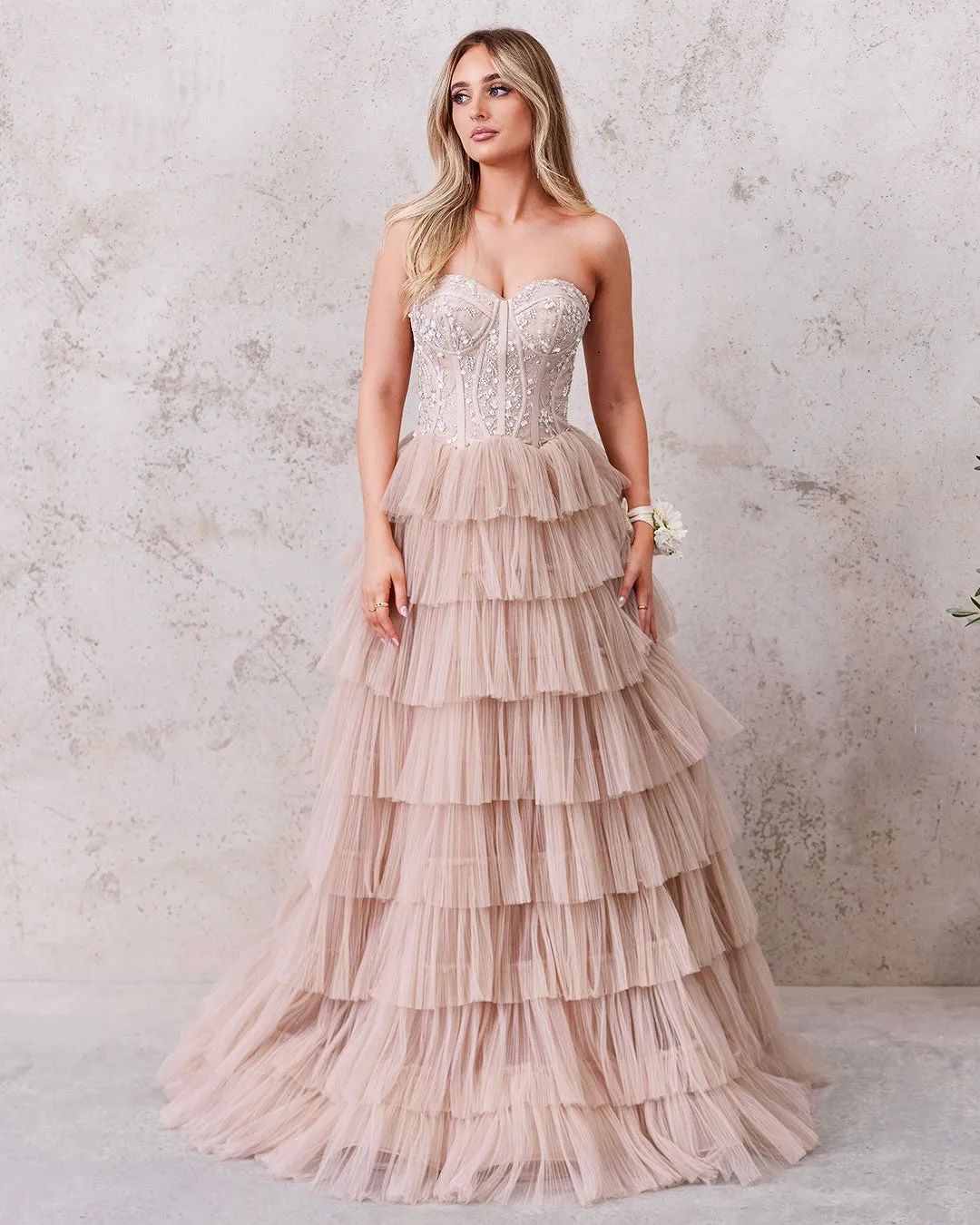 Celeste Layered Strapless Gown - Blush