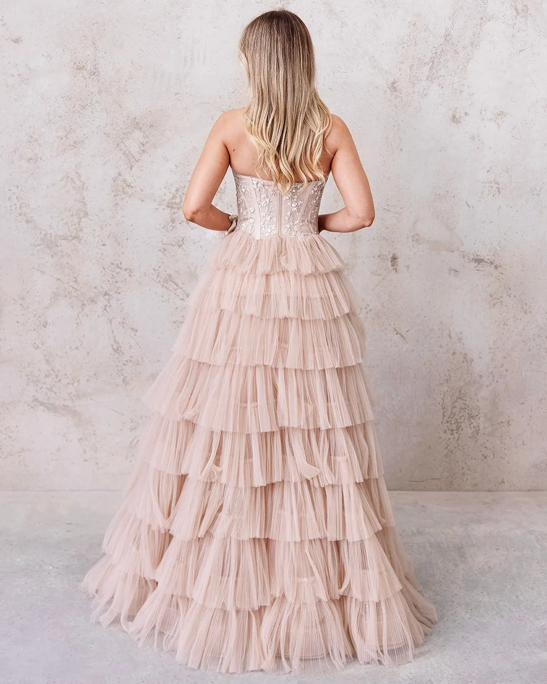 Celeste Layered Strapless Gown - Blush