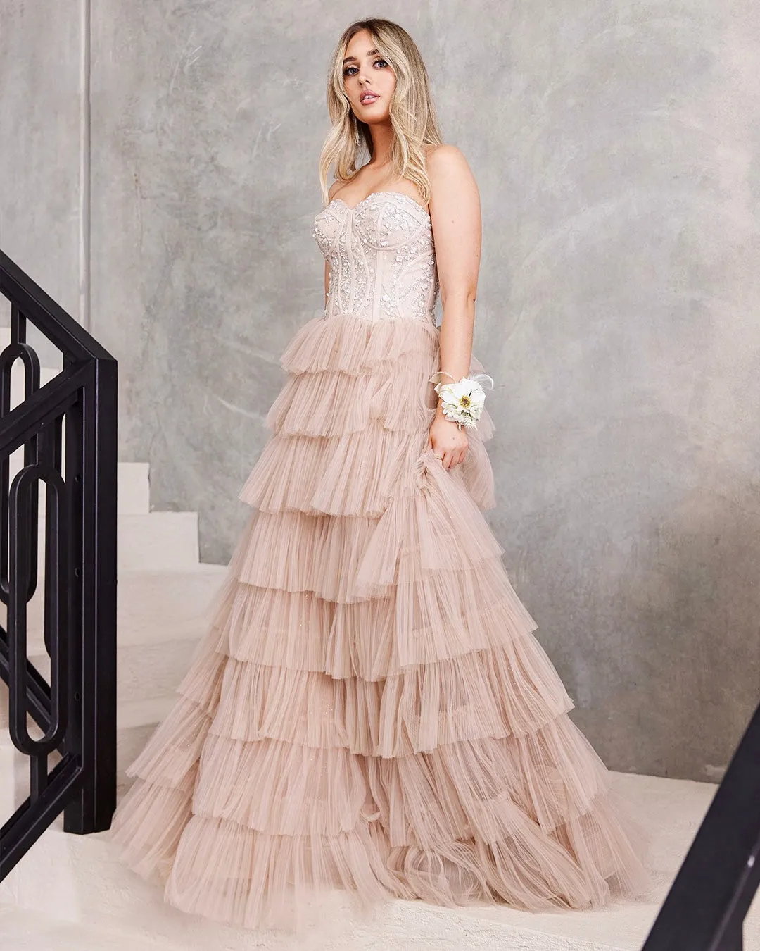 Celeste Layered Strapless Gown - Blush