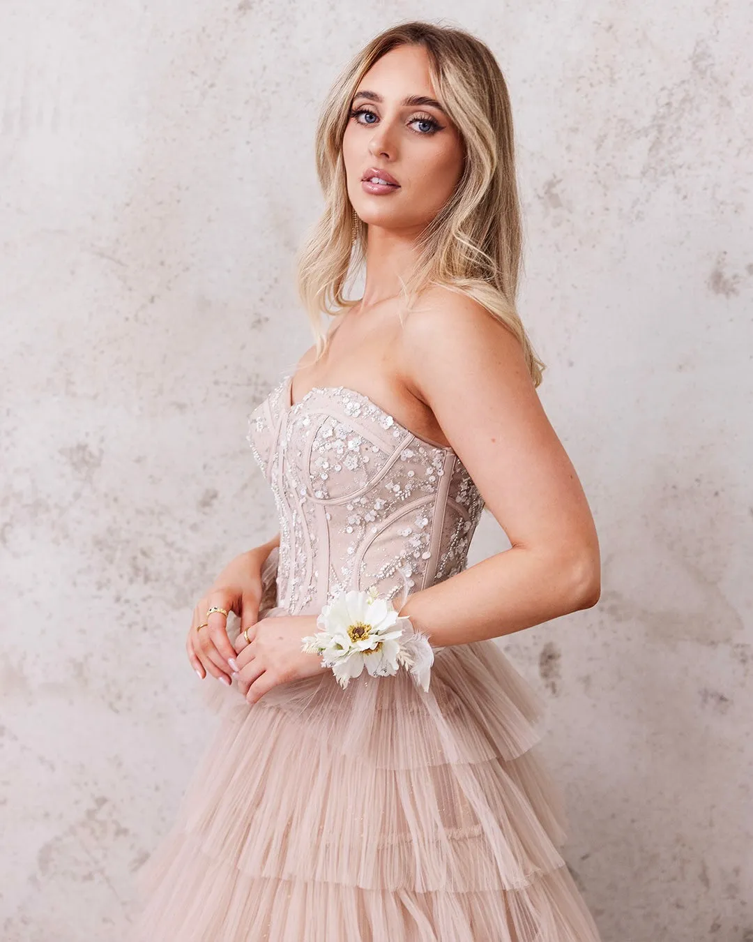 Celeste Layered Strapless Gown - Blush