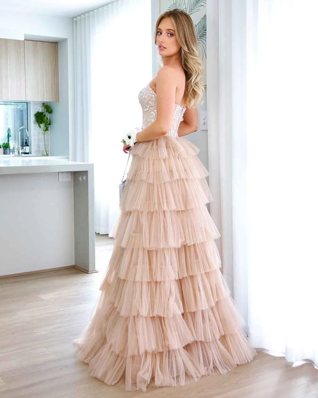 Celeste Layered Strapless Gown - Blush