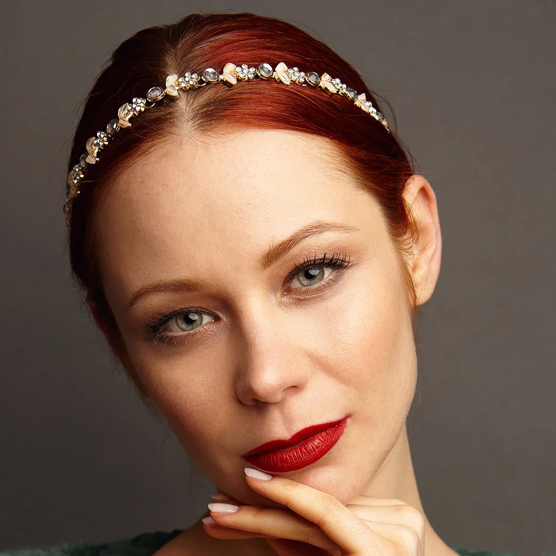 Chain Headband with Diamante Flowers