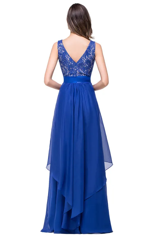 Charming Sleeveless Scoop Neck Chiffon Aline Evening Dresses Beadings Lace Bridesmaid Dress