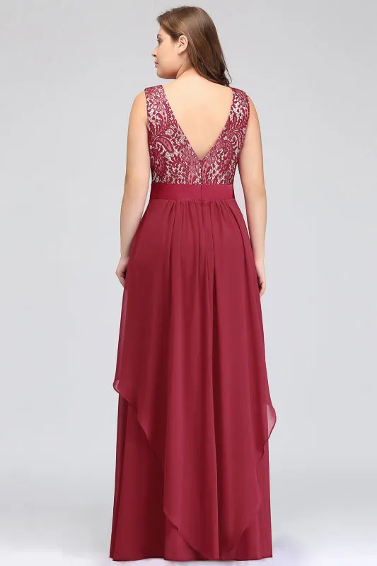 Charming Sleeveless Scoop Neck Chiffon Aline Evening Dresses Beadings Lace Bridesmaid Dress