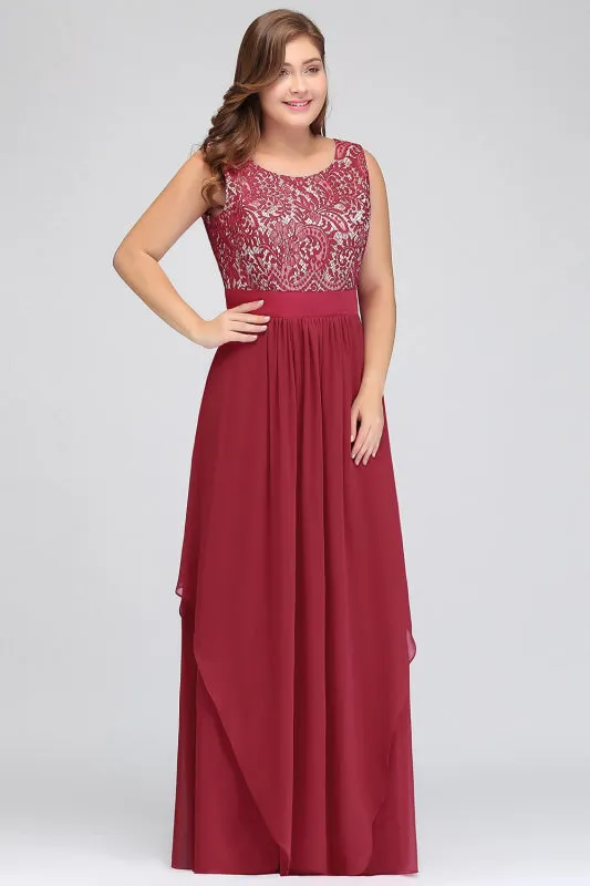 Charming Sleeveless Scoop Neck Chiffon Aline Evening Dresses Beadings Lace Bridesmaid Dress