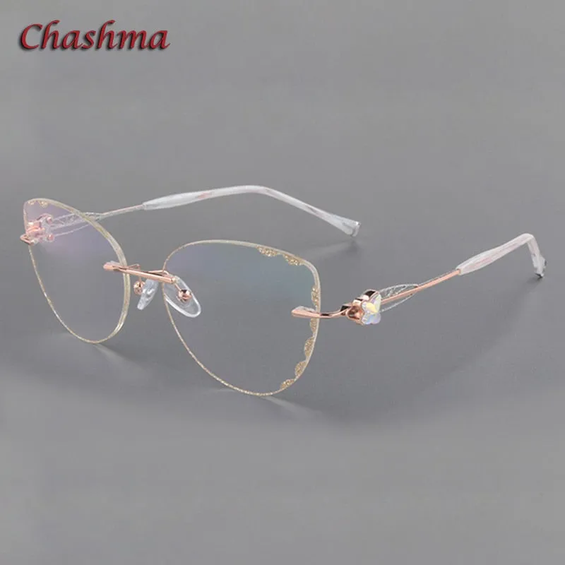 Chashma Ochki Women's Rimless Square Cat Eye Titanium Eyeglasses Tinted Lenses 88051