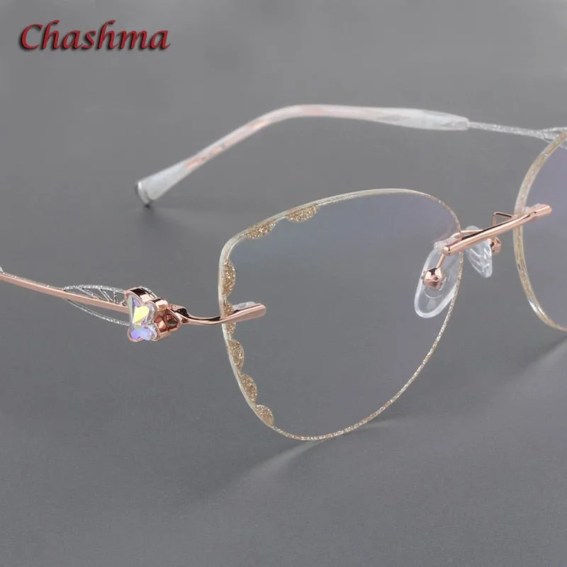 Chashma Ochki Women's Rimless Square Cat Eye Titanium Eyeglasses Tinted Lenses 88051