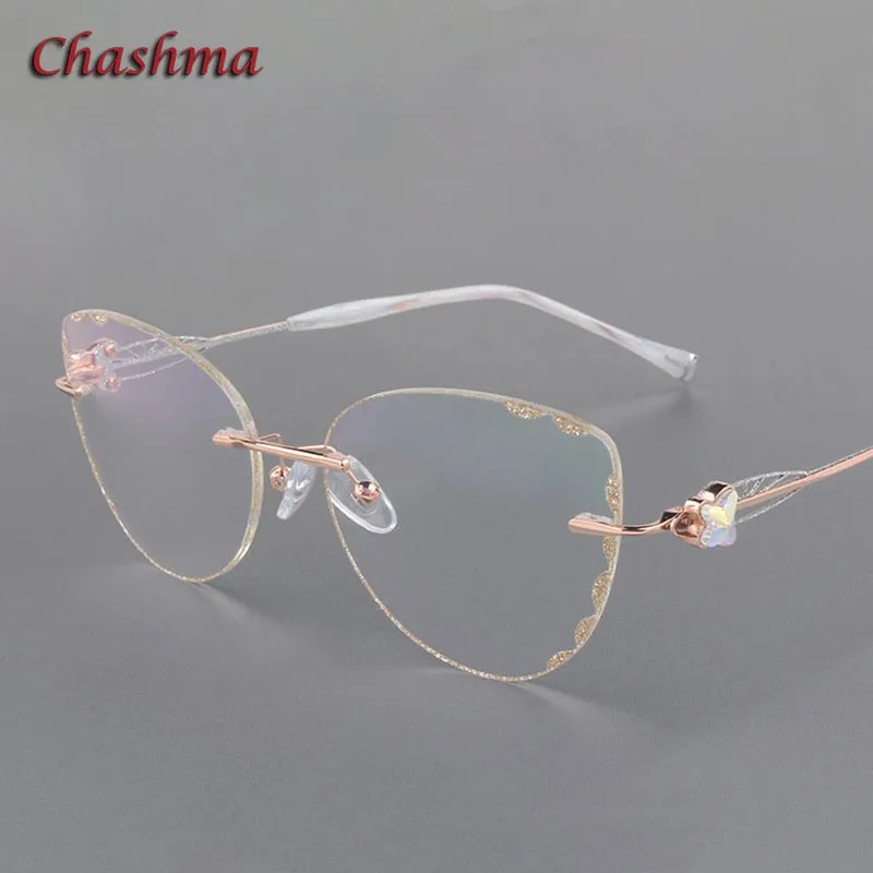 Chashma Ochki Women's Rimless Square Cat Eye Titanium Eyeglasses Tinted Lenses 88051