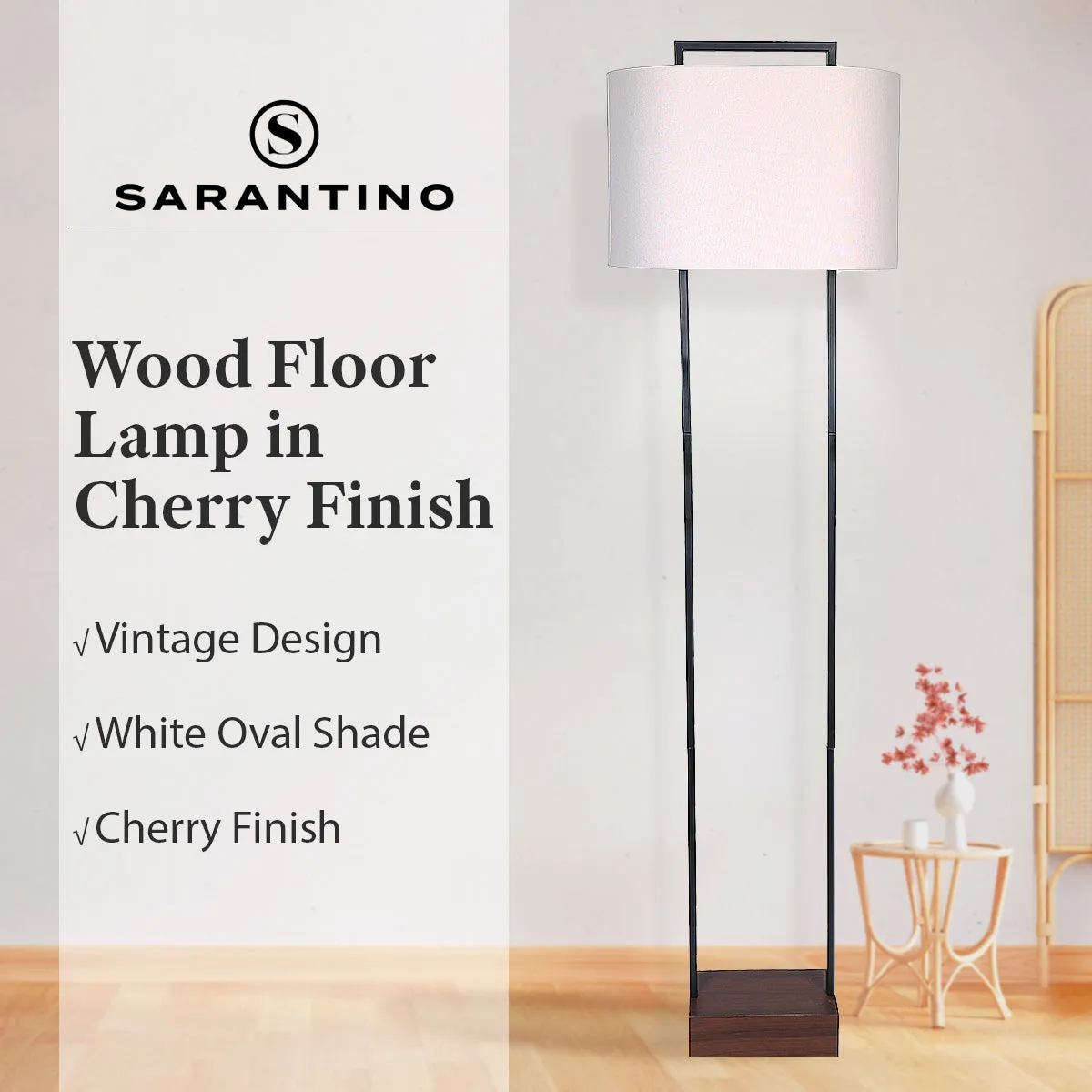 Cherry Finish Wood Floor Lamp, Double Poles - Sarantino