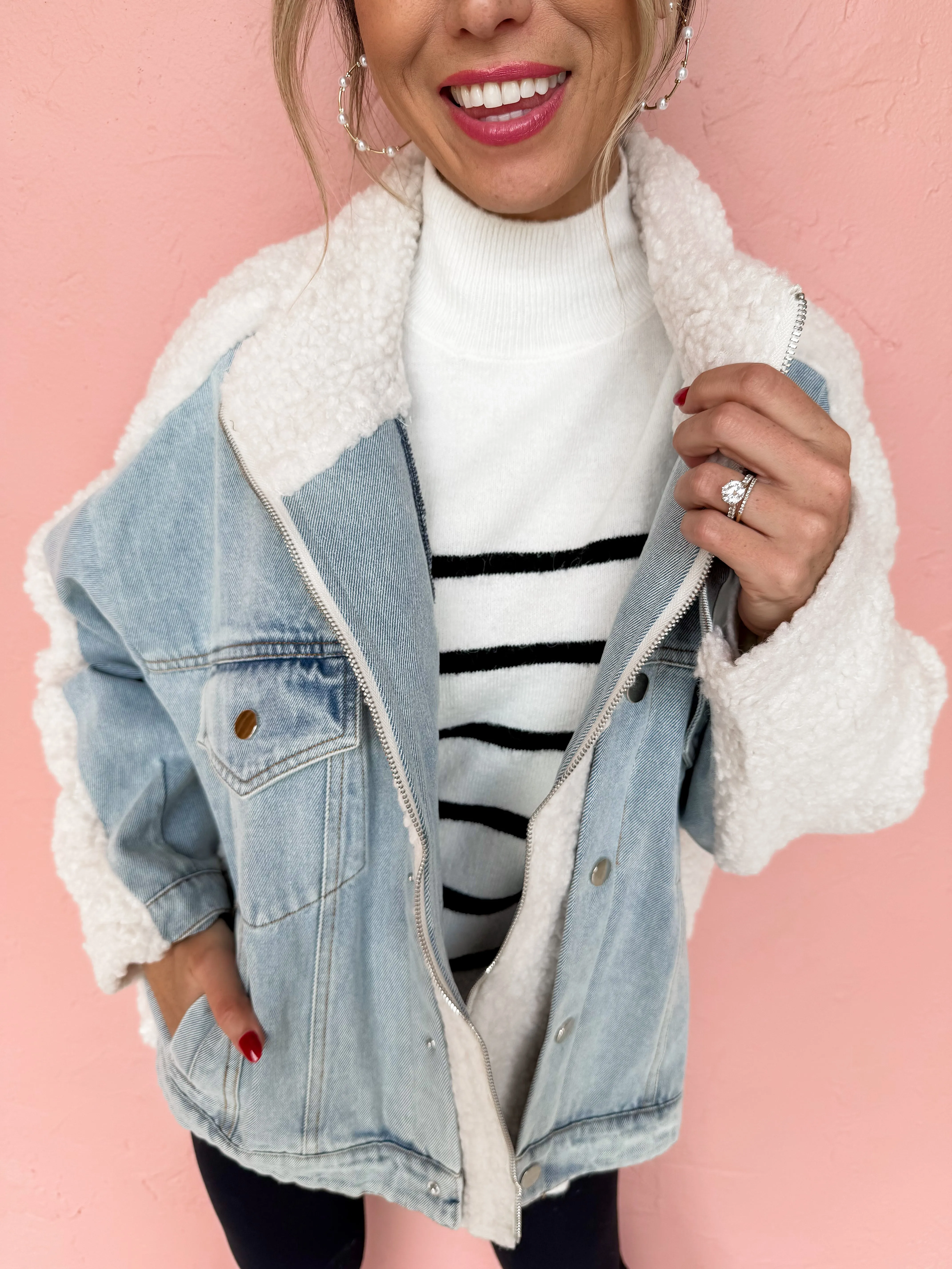 Chill Factor Fleece And Denim Oversized Jacket