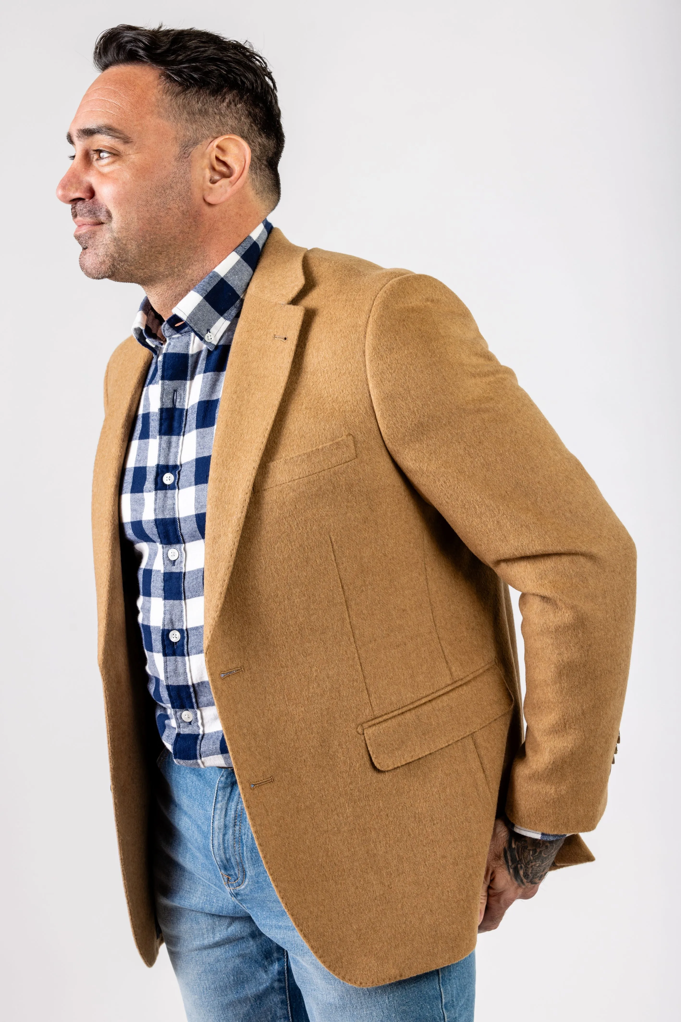 Classic Two-Button Camel Hair Blazer