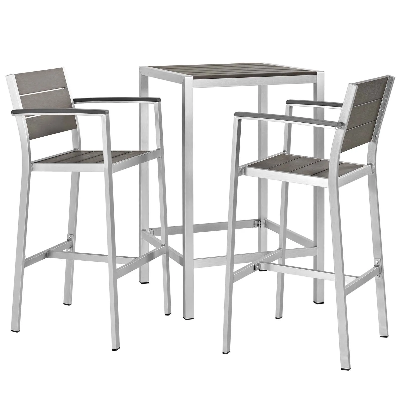 Coast 3 Piece Outdoor Patio Aluminum Pub Set With Armed Bar Stools