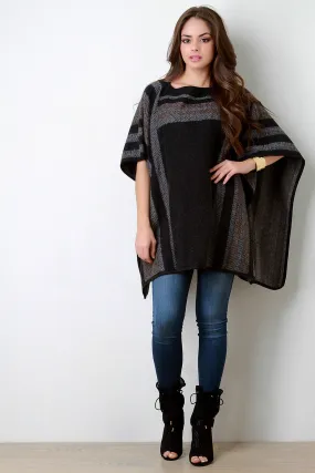 Colorblock Pattern Wool Pullover Poncho