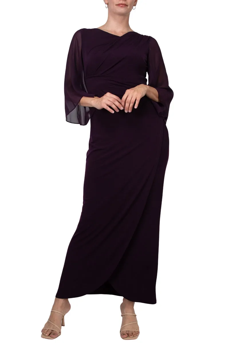 Connected Apparel Asymmetrical Floor Length Chiffon Dress