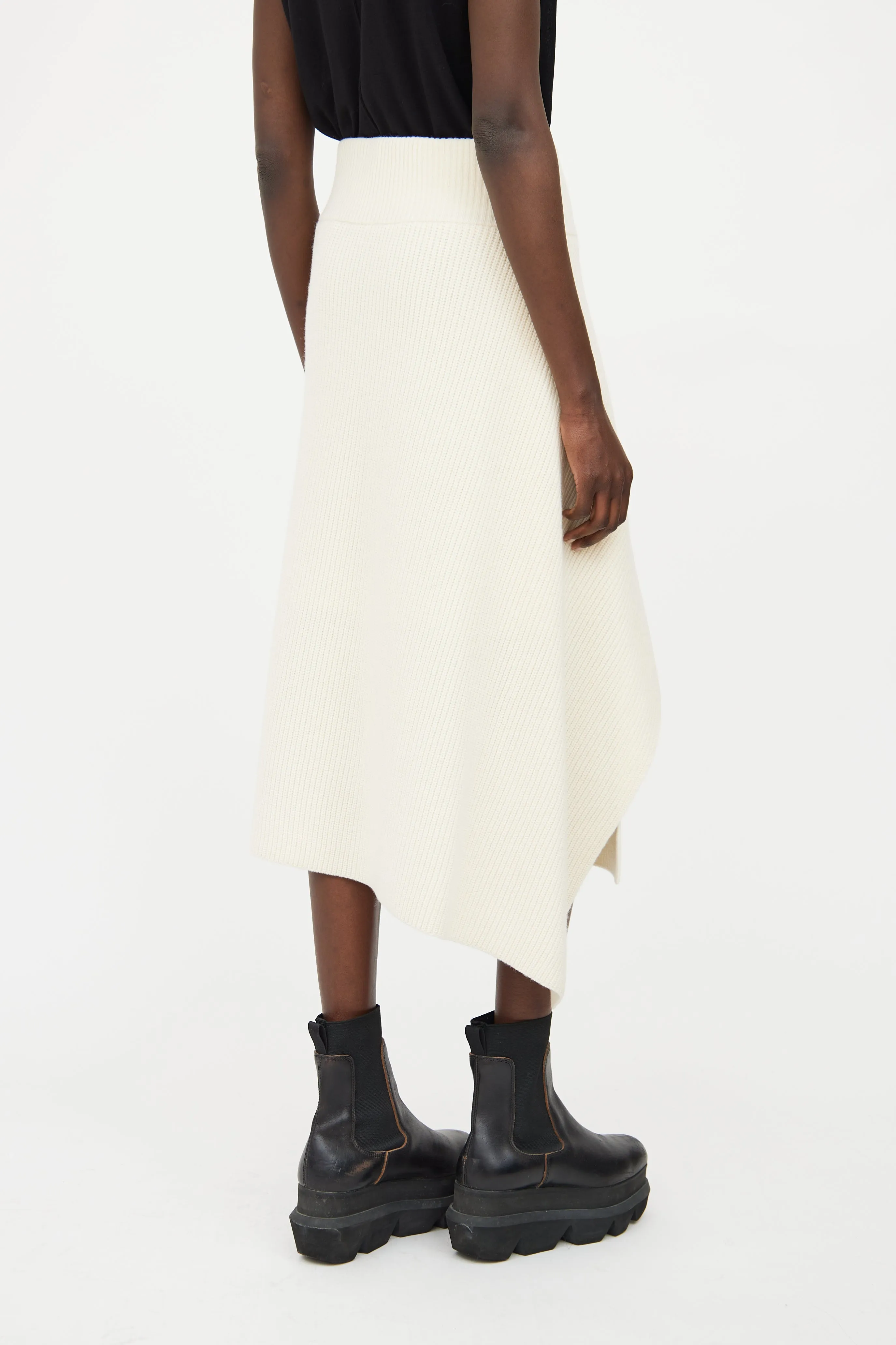 Cream Wool Asymmetrical Skirt